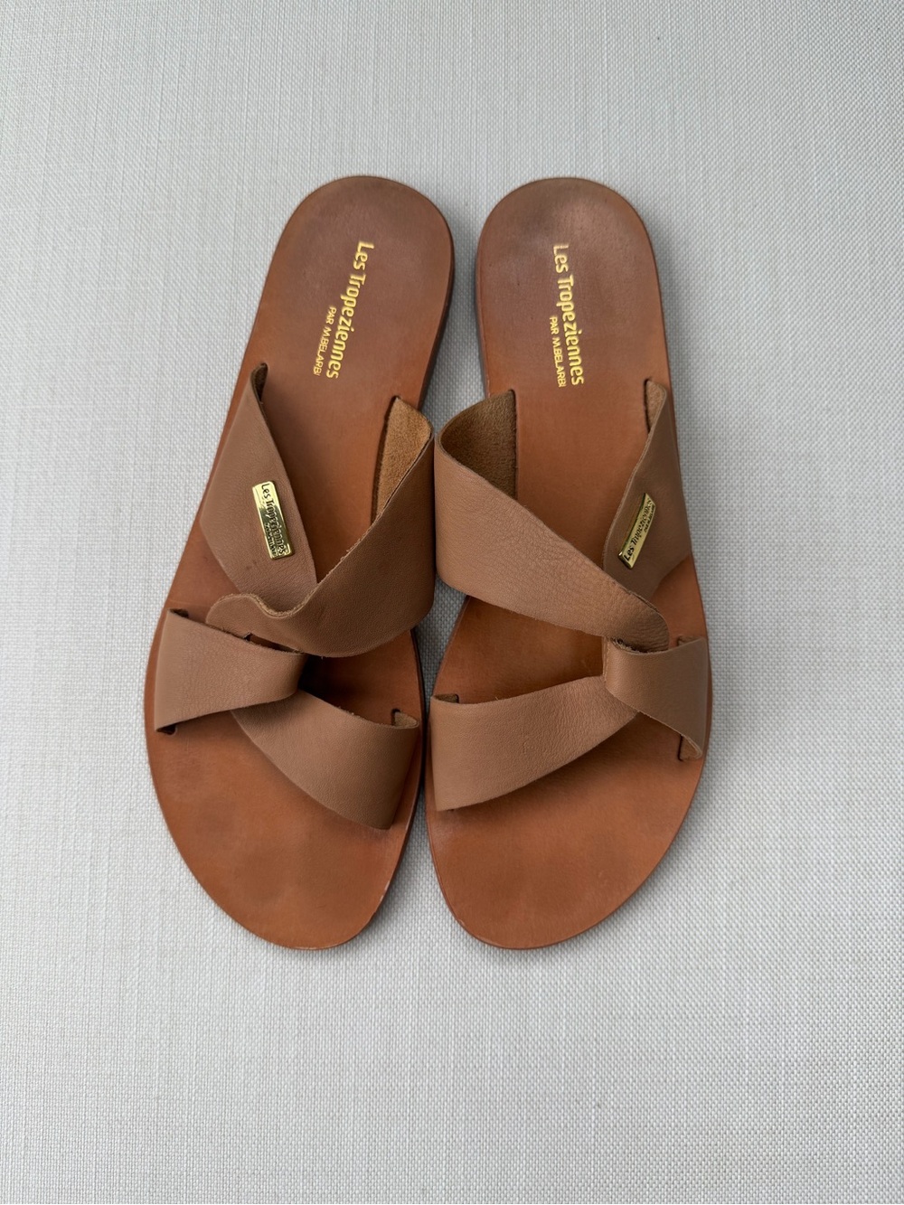 EUC Les Tropéziennes Tan Leather Slide Sandals Size 40